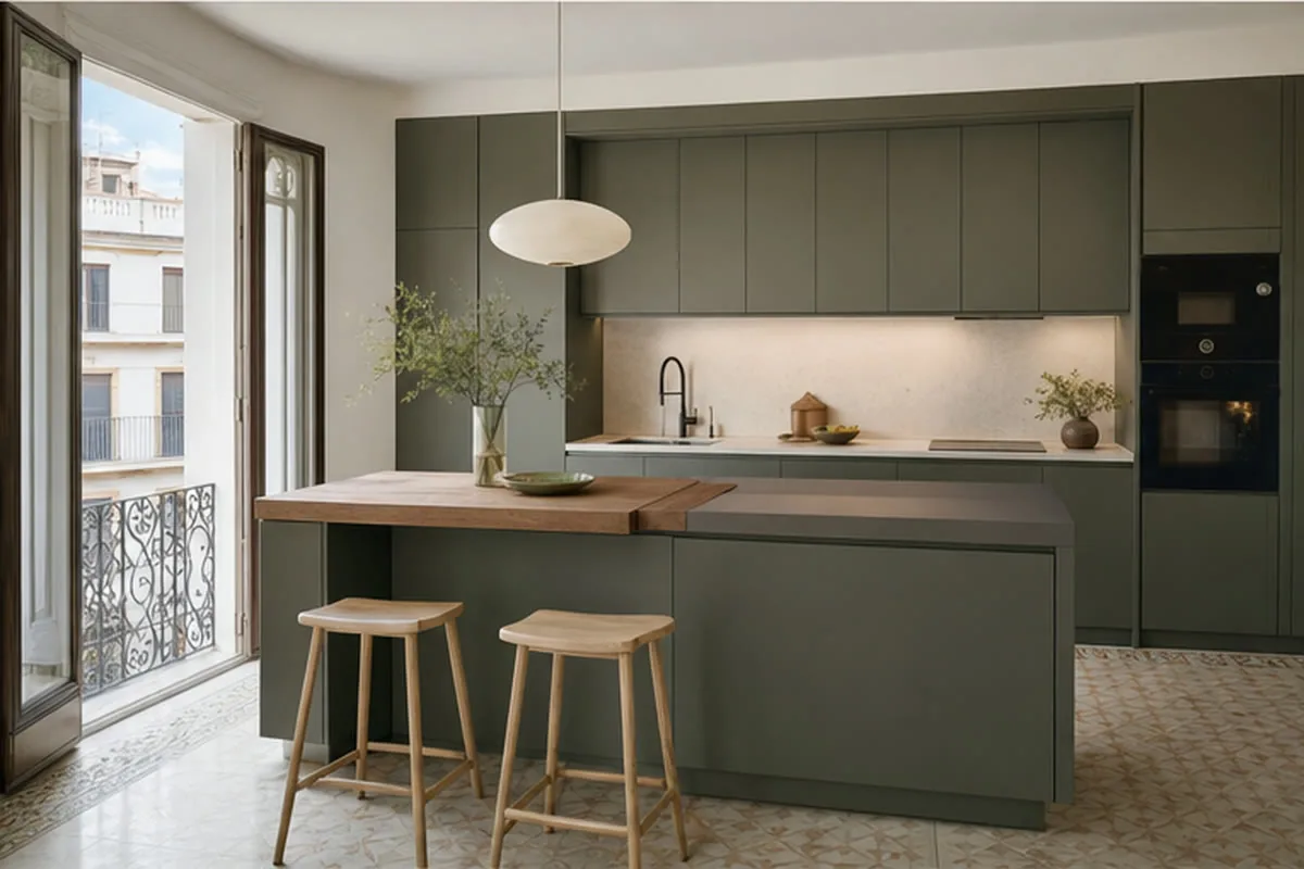 Bespoke kitchen with green cabinet fronts